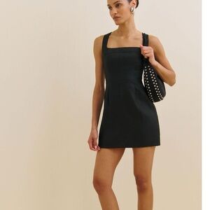 new Reformation Celosia square neck mini linen dress in black